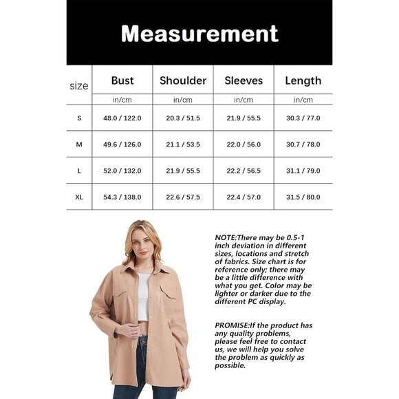 🆕 Women Pink Faux Leather Blazer Jackets Spring Fashion Vegan Button Down Coat - Picture 6 of 6